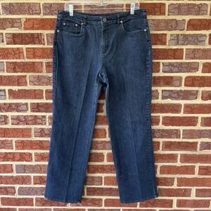 Talbots Jeans Women's 12 Straight Leg Stretch‎ Boot Cut Blue Dark Wash 34x29